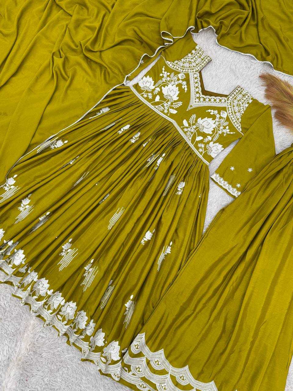 Chinon Silk  Ladies Sharara Embroidery  Salwar Suits